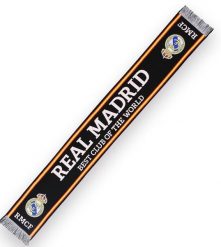 Szalik Realu Madryt - licencjonowany 140 cm x 20 cm. Czarne szaliki REAL MADRID, bez wzorów, z materiału. Za 90.22 zł.