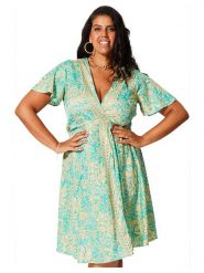 Aller Simplement Sukienka w kolorze turkusowo-beżowym rozmiar: 42/44. Brązowe sukienki Aller Simplement, na co dzień, bez wzorów, bez kołnierzyka, bez ramiączek, mini, kopertowe. Za 65.99 zł.