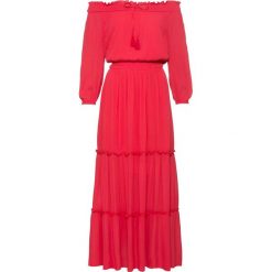 Sukienka z dekoltem "carmen" bonprix czerwony. Czerwone sukienki bonprix, na lato, bez wzorów, bez kołnierzyka, bez ramiączek. Za 149.99 zł.