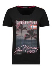 Geographical Norway Koszulka "Jorgina" w kolorze czarnym rozmiar: L. Czarne bluzki Geographical Norway, l, bez wzorów, z bawełny, bez kołnierzyka, bez ramiączek. Za 39.77 zł.