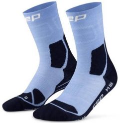 Skarpety hikingowe damskie kompresyjne do połowy łydki z lekką amortyzacją CEP. Niebieskie skarpety CEP, bez wzorów, z elastanu. Za 94.00 zł.