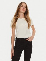 Calvin Klein Jeans T-Shirt J20J223563 Écru Slim Fit. T-shirty Calvin Klein Jeans, s, bez wzorów, z bawełny, bez kołnierzyka, bez ramiączek. Za 89.99 zł.