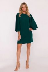 Elegancka sukienka trapezowa z bufiastymi rękawami zielona. Zielone sukienki Stylove, m, bez wzorów, eleganckie, bez kołnierzyka, bez ramiączek, trapezowe. Za 329.00 zł.