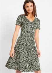 Sukienka T-shirtowa z lejącego materiału z wiskozą. Zielone sukienki bonprix, bez wzorów, z wiskozy, bez kołnierzyka, bez ramiączek, kopertowe. Za 84.99 zł.