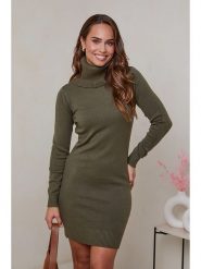Soft Cashmere Sukienka dzianinowa w kolorze khaki rozmiar: 38/40. Brązowe sukienki Soft Cashmere, bez wzorów, z dzianiny, klasyczne, bez kołnierzyka, bez ramiączek, mini. Za 105.63 zł.