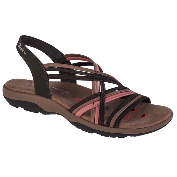Sandały damskie, Reggae Slim Simply Stretch Sandals. Brązowe sandały Skechers, bez wzorów, bez obcasa, bez zapięcia. Za 239.99 zł.