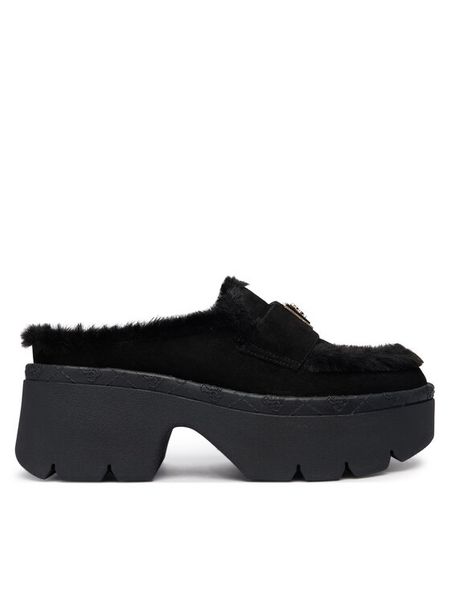 Guess Klapki FLFBRI ESU06 Czarny. Czarne klapki Guess, z aplikacjami, ze skóry, bez obcasa. Za 509.99 zł.