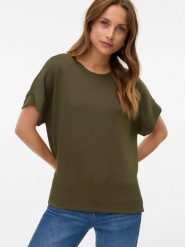 Vero Moda Koszulka w kolorze khaki rozmiar: L. Brązowe bluzki Vero Moda, l, bez wzorów, bez kołnierzyka, bez ramiączek. Za 74.81 zł.