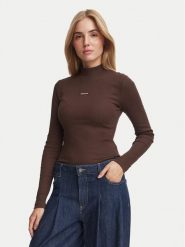 Guess Jeans Bluzka W6BP06 K5471 Brązowy Slim Fit. Brązowe bluzki Guess Jeans, l, z aplikacjami, z bawełny, bez kołnierzyka, bez ramiączek. Za 199.99 zł.