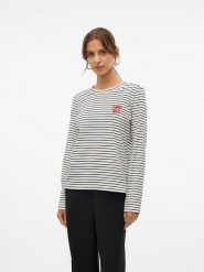 Vero Moda Koszulka w kolorze biało-czarnym rozmiar: L. Białe bluzki Vero Moda, l, bez wzorów, z bawełny, bez kołnierzyka, bez ramiączek. Za 41.79 zł.