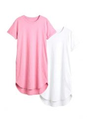 Lekka sukienka T-shirtowa z bawełny organicznej z przędy przędza mieszankowej, zestaw 2 szt. Czerwone sukienki bonprix, bez wzorów, z bawełny, bez kołnierzyka, bez ramiączek. Za 92.99 zł.