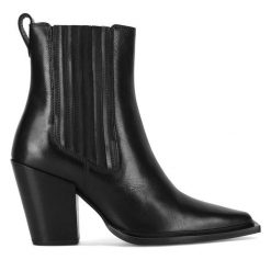 Kowbojki GINO ROSSI. Czarne botki Gino Rossi, bez wzorów, bez obcasa, na słupku, bez zapięcia. Za 379.99 zł.