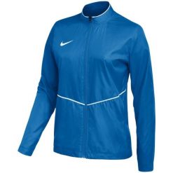 Kurtka damska Nike Park 26 Rain, wodoodporna, 100% poliester z recyklingu. Niebieskie kurtki sportowe Nike, bez wzorów, z poliesteru, bez kaptura, do piłki nożnej. Za 141.99 zł.