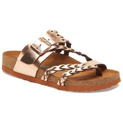 Comfortfusse Skórzane japonki w kolorze różowozłotym rozmiar: 41. Czerwone klapki Comfortfüße, bez wzorów, ze skóry, z otwartym noskiem, bez obcasa. Za 260.99 zł.