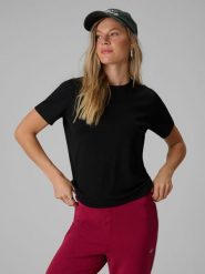 4F T-shirt regular gładki damski - czarny L. Czarne t-shirty 4f, l, bez wzorów, z bawełny, bez kołnierzyka, bez ramiączek. Za 69.99 zł.