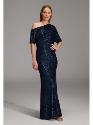 SWING Sukienka w kolorze granatowym rozmiar: 42. Niebieskie sukienki Swing, bez wzorów, bez kołnierzyka, bez ramiączek, maxi. Za 327.87 zł.