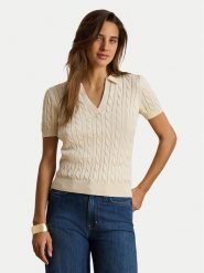 LAUREN RALPH LAUREN Polo 200P14041001 Kremowy Regular Fit. Białe koszulki polo Lauren Ralph Lauren, m, bez wzorów, z wiskozy, bez kołnierzyka, bez ramiączek. Za 819.99 zł.