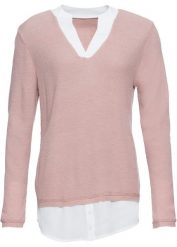 Sweter z koszulową wstawką. Czerwone swetry bonprix, bez wzorów, bez ramiączek. Za 139.99 zł.