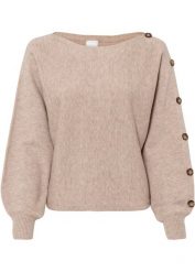 Sweter z guzikami. Brązowe swetry bonprix, bez wzorów, bez ramiączek. Za 109.99 zł.