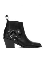 Badura Botki EO-BONNIE-501-25 Czarny. Czarne botki Badura, bez wzorów, ze skóry, bez obcasa, na słupku, bez zapięcia. Za 429.99 zł.