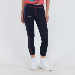 Legginsy Capri stretch do biegania niebiesko-ciemnoróżowe. Czerwone legginsy ELPLAYER, s, bez wzorów, z bawełny, z podwyższonym stanem. Za 64.00 zł.