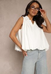 Biała Bluza Oversize z Kołnierzykiem o Rozkloszowanym Kroju Erivelle. Białe bluzy Renee, m, bez wzorów, bez kaptura. Za 49.99 zł.