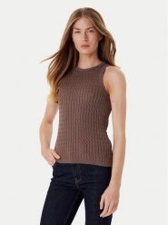 Tommy Hilfiger Top WW0WW45706 Brązowy Slim Fit. Brązowe topy TOMMY HILFIGER, l, bez wzorów, z bawełny, bez kołnierzyka, bez ramiączek. Za 519.99 zł.