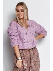 Makadamia Kardigan w kolorze liliowym rozmiar: onesize. Różowe kardigany Makadamia, w ażurowe wzory, z wełny. Za 265.95 zł.