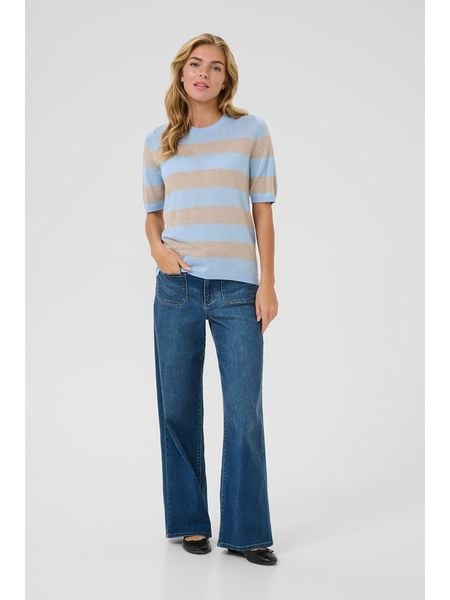 Kaffe Koszulka dzianinowa w kolorze błękitnym rozmiar: L. Niebieskie bluzki Kaffe, l, bez wzorów, z dzianiny, bez kołnierzyka, bez ramiączek. Za 69.58 zł.