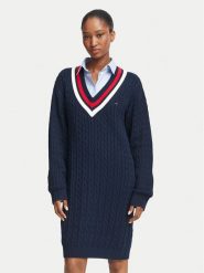 Tommy Jeans Sukienka dzianinowa DW0DW23540 Granatowy Relaxed Fit. Niebieskie sukienki Tommy Jeans, xs, bez wzorów, z bawełny, bez kołnierzyka, bez ramiączek. Za 529.99 zł.