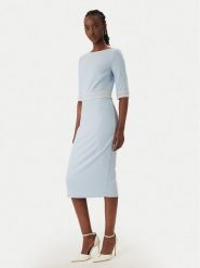 Rinascimento Sukienka koktajlowa CFC0127991003 Błękitny Slim Fit. Niebieskie sukienki Rinascimento, m, bez wzorów, z syntetyku, wizytowe, bez kołnierzyka, bez ramiączek. Za 499.99 zł.