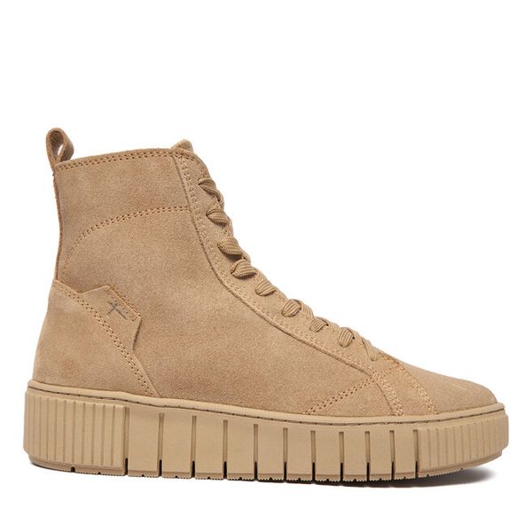 Trzewiki Tamaris. Brązowe botki Tamaris, bez wzorów, bez obcasa, na koturnie, bez zapięcia. Za 469.99 zł.