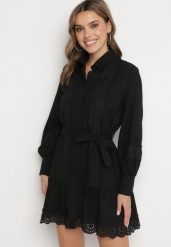 Czarna Koszulowa Sukienka z Wiskozy z Bawełną Koronką i Paskiem Lilresia. Czarne sukienki Born2be, na co dzień, na lato, l, bez wzorów, z bawełny, eleganckie, bez kołnierzyka, bez ramiączek, mini, koszulowe. Za 139.99 zł.