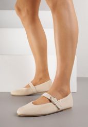 Beżowe Balerinki w Stylu Mary Jane Urifiel. Brązowe baleriny Born2be, bez wzorów, z jeansu, bez obcasa. Za 59.99 zł.