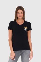 MOSCHINO Czarny damski t-shirt, Rozmiar S. Czarne t-shirty MOSCHINO, s, bez wzorów, z bawełny, bez kołnierzyka, bez ramiączek. W wyprzedaży za 319.99 zł.