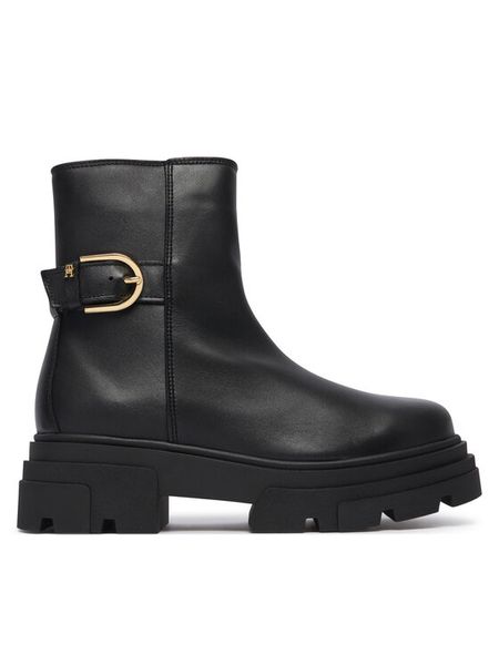 Tommy Hilfiger Botki Leather Chunky Th Buckled Boot FW0FW09549 Czarny. Czarne botki TOMMY HILFIGER, bez wzorów, ze skóry, bez obcasa, na płaskiej podeszwie, bez zapięcia. Za 749.99 zł.