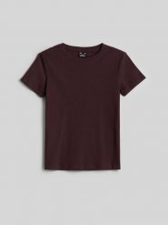 4F T-shirt slim z prążkowanej dzianiny damski - brązowy XS. Brązowe t-shirty 4f, uniwersalny, bez wzorów, z bawełny, bez kołnierzyka, bez ramiączek. Za 49.99 zł.