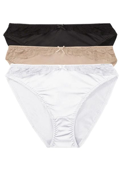Figi z koronką (3 pary). Czarne figi bonprix, z aplikacjami, z koronki. Za 67.99 zł.