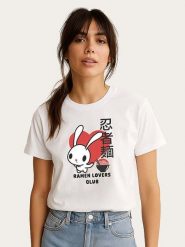 WOOOP Koszulka "Torc Ramen Lovers Club Bunny" w kolorze białym rozmiar: L. Białe bluzki Wooop, l, bez wzorów, z bawełny, bez kołnierzyka, bez ramiączek. Za 56.99 zł.