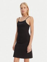 Tommy Jeans Sukienka codzienna Linear DW0DW22338 Czarny Slim Fit. Czarne sukienki Tommy Jeans, na co dzień, xl, bez wzorów, z jeansu, bez kołnierzyka, bez ramiączek, proste. Za 289.99 zł.