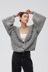 Kardigan zapinany na guziki w kolorze GREY - BUBLE-UNI. Szare kardigany Marsala, uniwersalny, bez wzorów, z jeansu. Za 349.90 zł.
