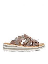 Rieker Klapki CEO-V02R8-90 Złoty. Żółte klapki Rieker, bez wzorów, z materiału, bez obcasa. Za 319.99 zł.