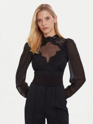 Morgan Bluzka 252-TRIBO Czarny Slim Fit. Czarne bluzki Morgan, xs, bez wzorów, z wiskozy, bez kołnierzyka, bez ramiączek. Za 249.99 zł.