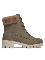 Rieker Botki X5718-52 Khaki. Brązowe botki Rieker, bez wzorów, ze skóry, bez obcasa, na słupku, bez zapięcia. Za 369.99 zł.