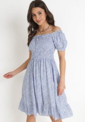 Niebieska Bawełniana Sukienka Hiszpanka w Kwiatki Rutani. Niebieskie sukienki Born2be, na imprezę, na lato, m, bez wzorów, z bawełny, eleganckie, bez kołnierzyka, bez ramiączek, midi. Za 44.99 zł.