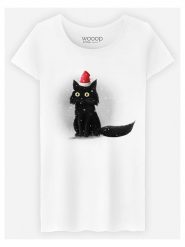 WOOOP Koszulka "Christmas Cat" w kolorze białym rozmiar: L. Białe bluzki Wooop, l, bez wzorów, z bawełny, bez kołnierzyka, bez ramiączek. Za 56.99 zł.