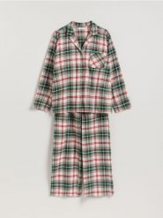 Flanelowa piżama w kratkę - zielony. Zielone piżamy Reserved, bez wzorów, z bawełny, bez ramiączek. Za 149.99 zł.