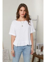 Rodier Lin Lniana bluzka w kolorze białym rozmiar: XL/XXL. Białe bluzki Rodier Lin, xl, bez wzorów, ze lnu, bez kołnierzyka, bez ramiączek. Za 92.95 zł.