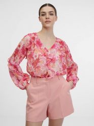 Orsay Bluzka w kolorze różowo-pomarańczowym rozmiar: 38. Pomarańczowe bluzki Orsay, bez wzorów, bez kołnierzyka, bez ramiączek. Za 65.99 zł.