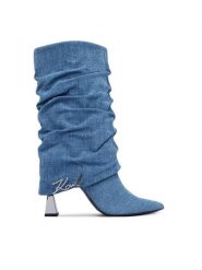 KARL LAGERFELD Kozaki Debutante KL32086 Granatowy. Niebieskie kozaki KARL LAGERFELD, z materiału, bez obcasa, na słupku, bez zapięcia. Za 1,209.00 zł.